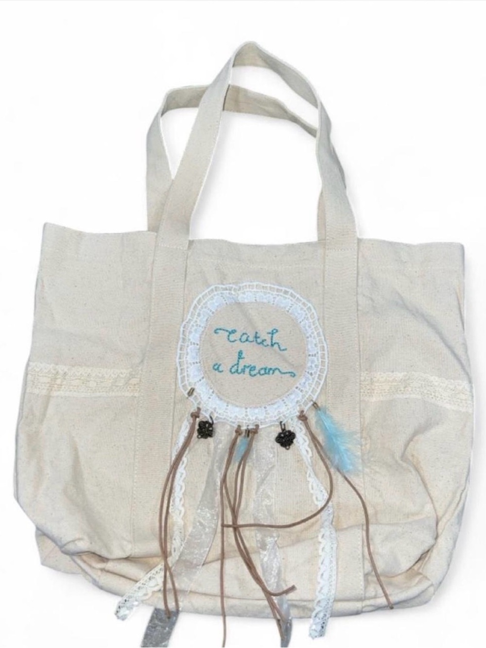 Canvas Tote Bag with Dreamcatcher Detail - Natural